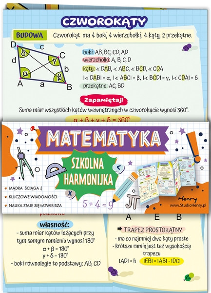 Ściąga Harmonijka Matematyka - trójkąty i czworokąty Henry